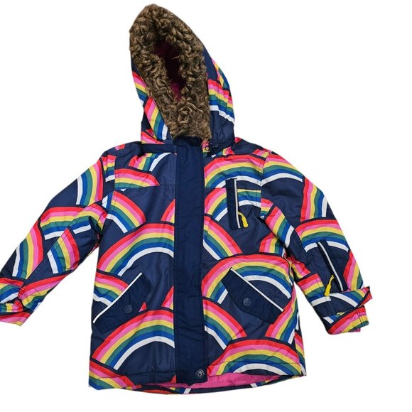BODEN ALL WEATHER WATERPROOF SKI SNOW COAT JACKET RAINBOW Sz 5-6 Removable Hood